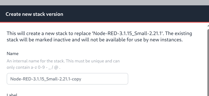 Screenshot of Stack Name